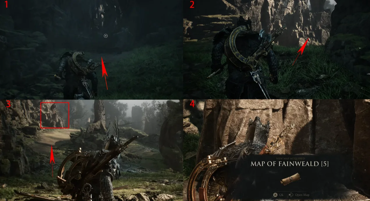 Annotated route to One-Legged Wolf Beacon and Map of Fainweald 5