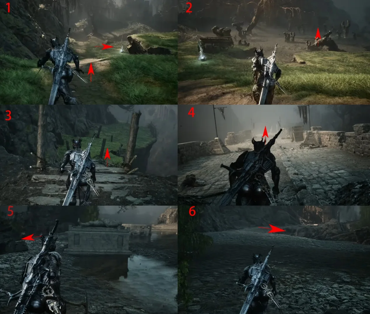 Annotated route from Widow's Overlook toward Outskirts of Nochte
