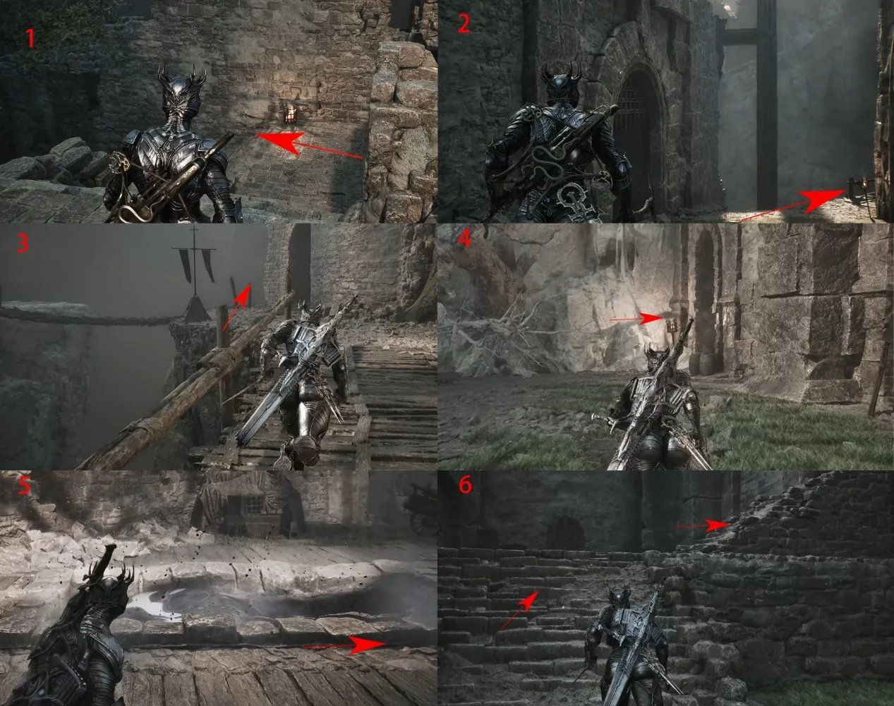 Annotated route down the stairs from Castigator's Keep