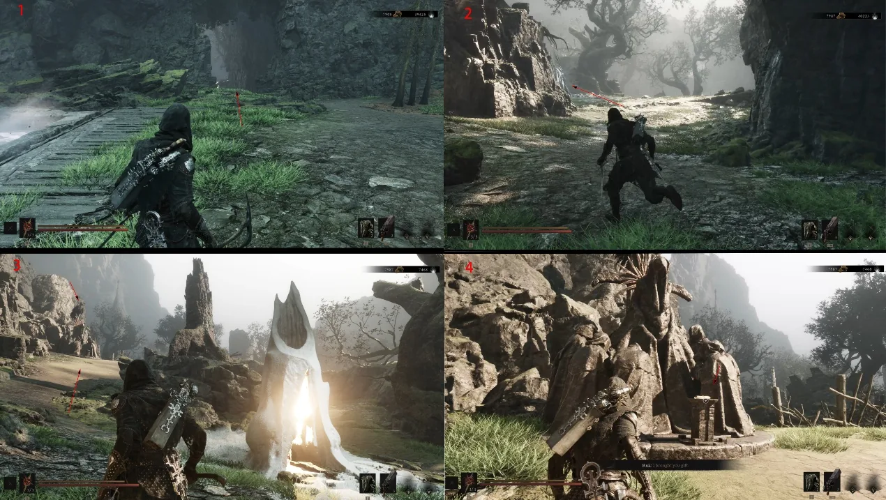 Annotated path from Deserted Mine to One-Legged Wolf Beacon