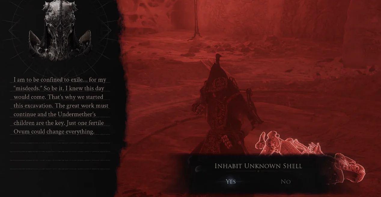 Inhabit Unknown Shell confirmation for Sariel