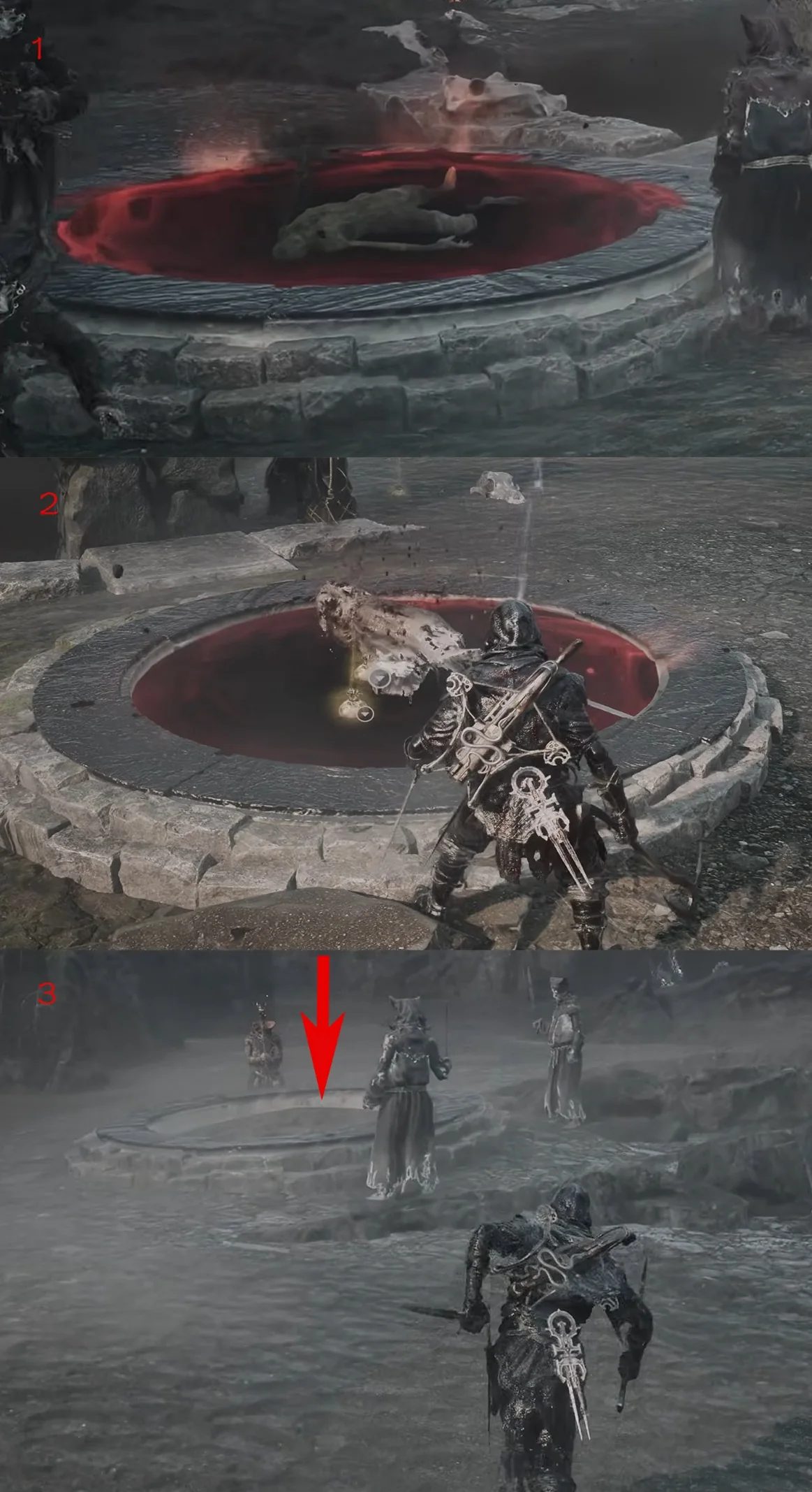 Three blood pools and their enemy encounters