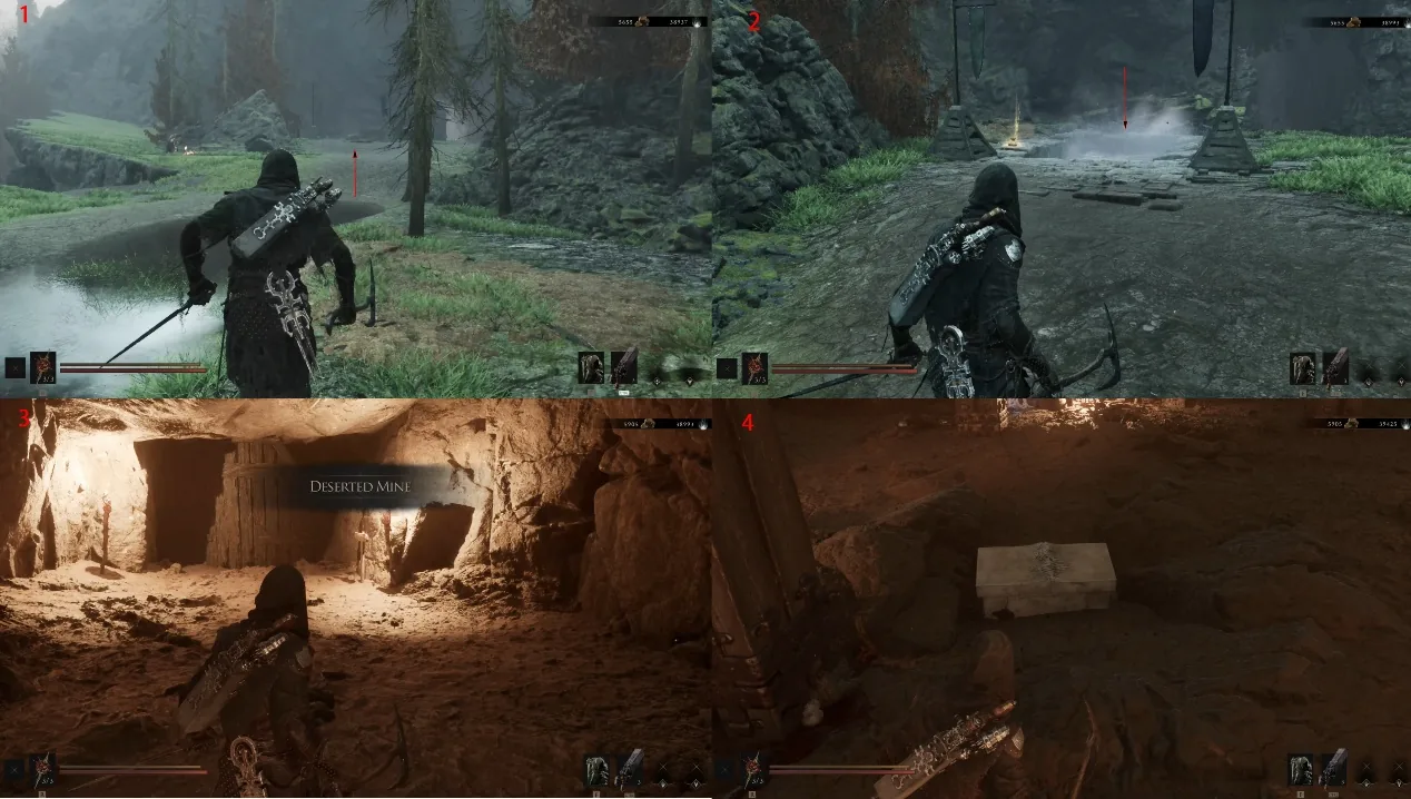 Annotated Deserted Mine route and Common Moonshine treasure