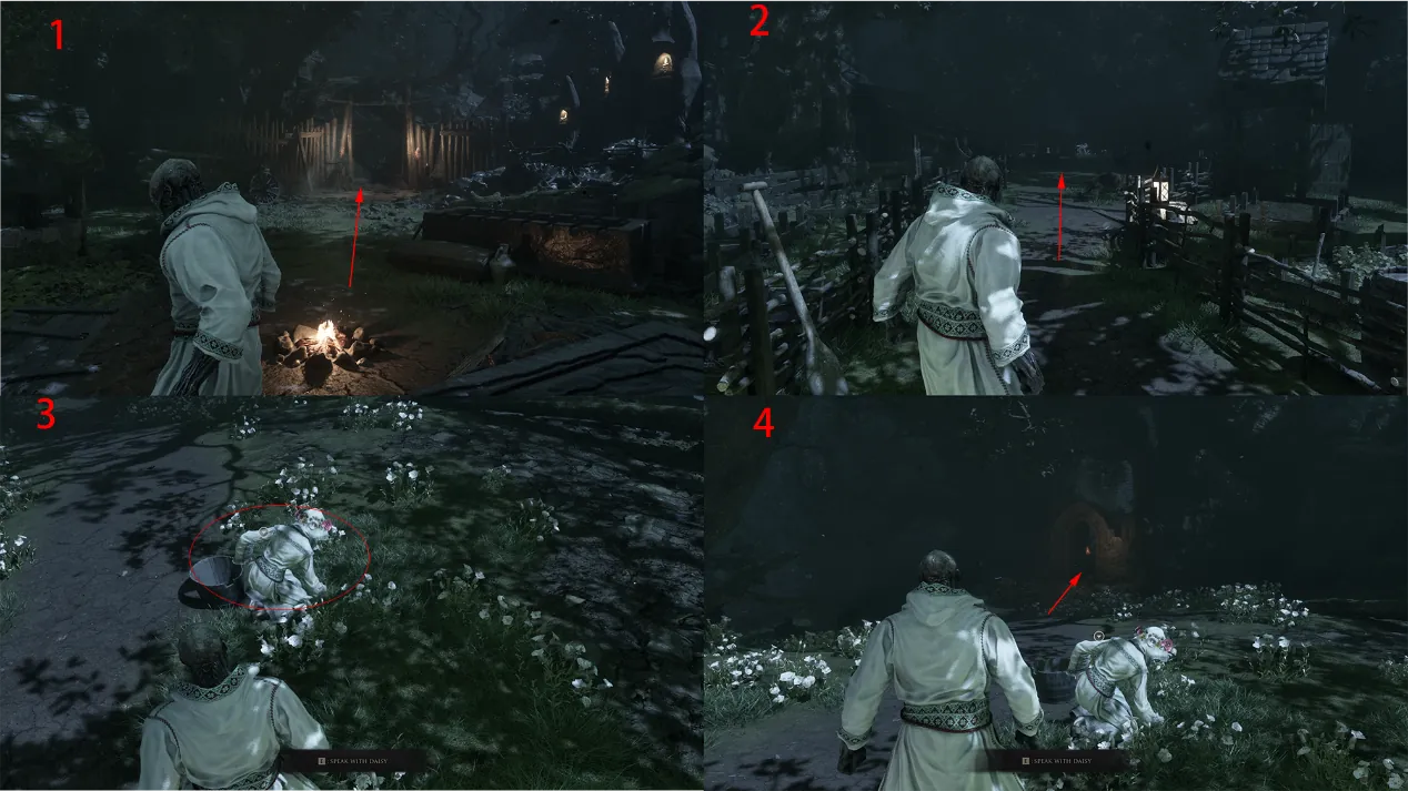 Original annotated Mortal Shell II Prologue route board from the opening campfire