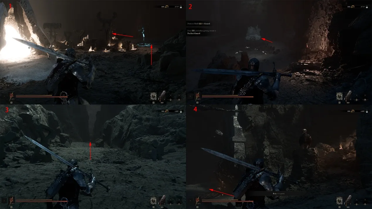 Annotated route to the Foul Remnant boss